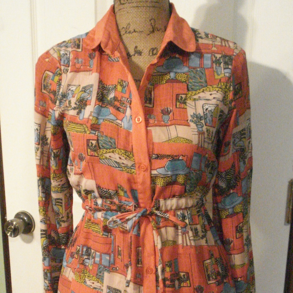 YUMI peach print shirtwaist dress, size 4